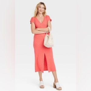 Universal Thread Women's Short Sleeve V-Neck Knit Midi Shirtdress Size small